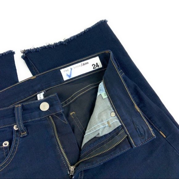 Rag & Bone 10” Crop Flare Fray Hem Dark Wash Dune - Picture 6 of 8